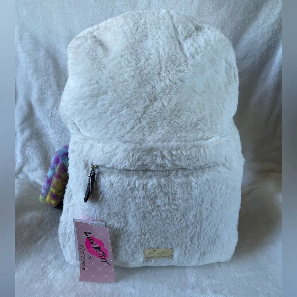 Betsey Johnson Hooded Unicorn Backpack Faux Fur New Whimsical